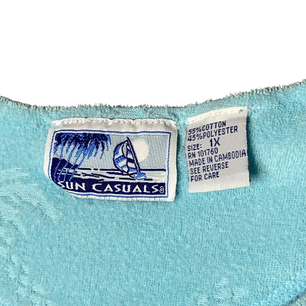 Sun Casuals Vintage Terry MuuMuu / Coverup Zip Up Turquoise Size XL Palm Tree - Picture 3 of 5